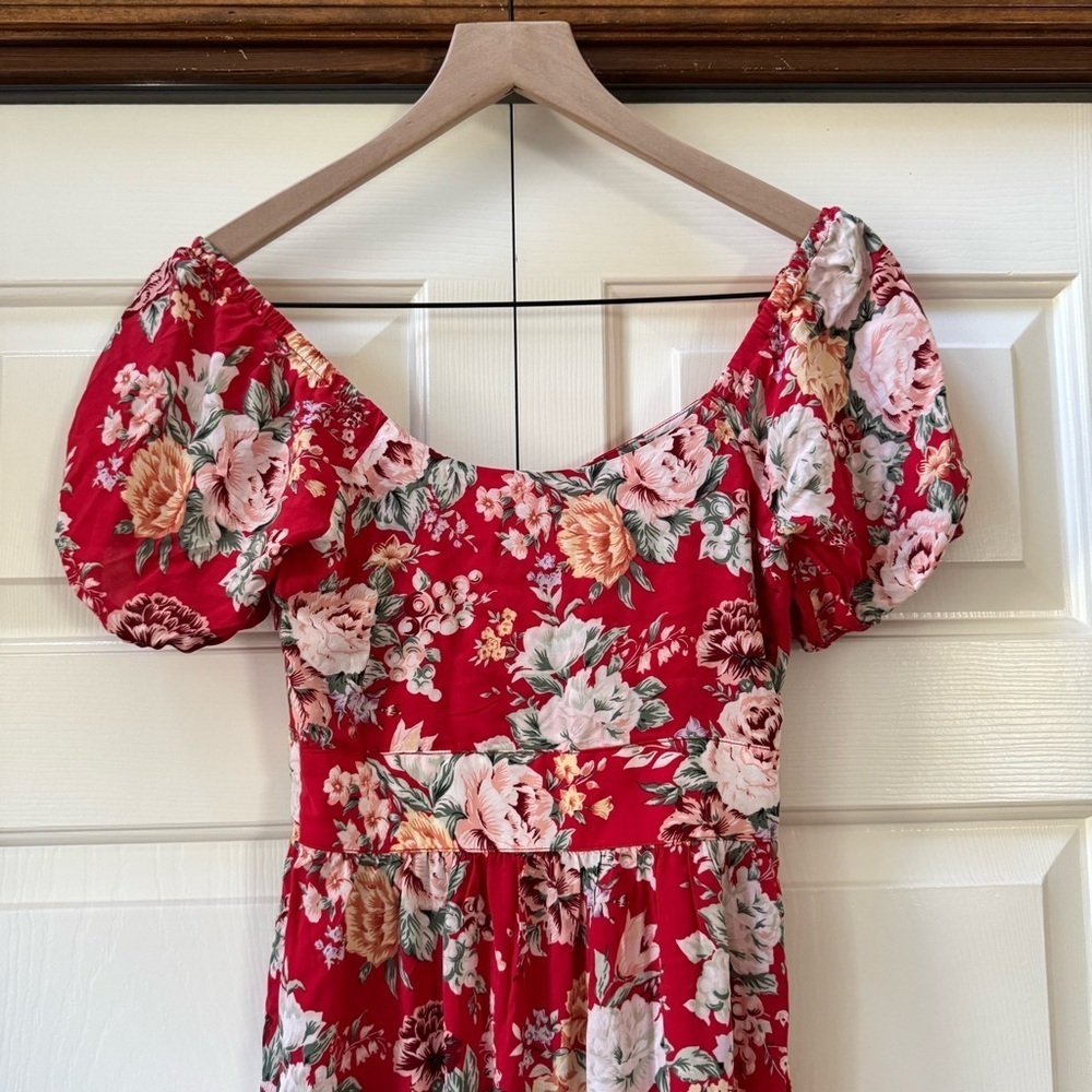Auguste The Label Reverie Red Floral Print Tiered Puff Sleeve Midi Dress Size 0 - Picture 5 of 13